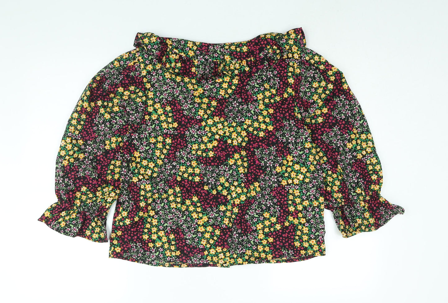 New Look Womens Multicoloured Floral Polyester Basic Blouse Size 14 Collared - Frill