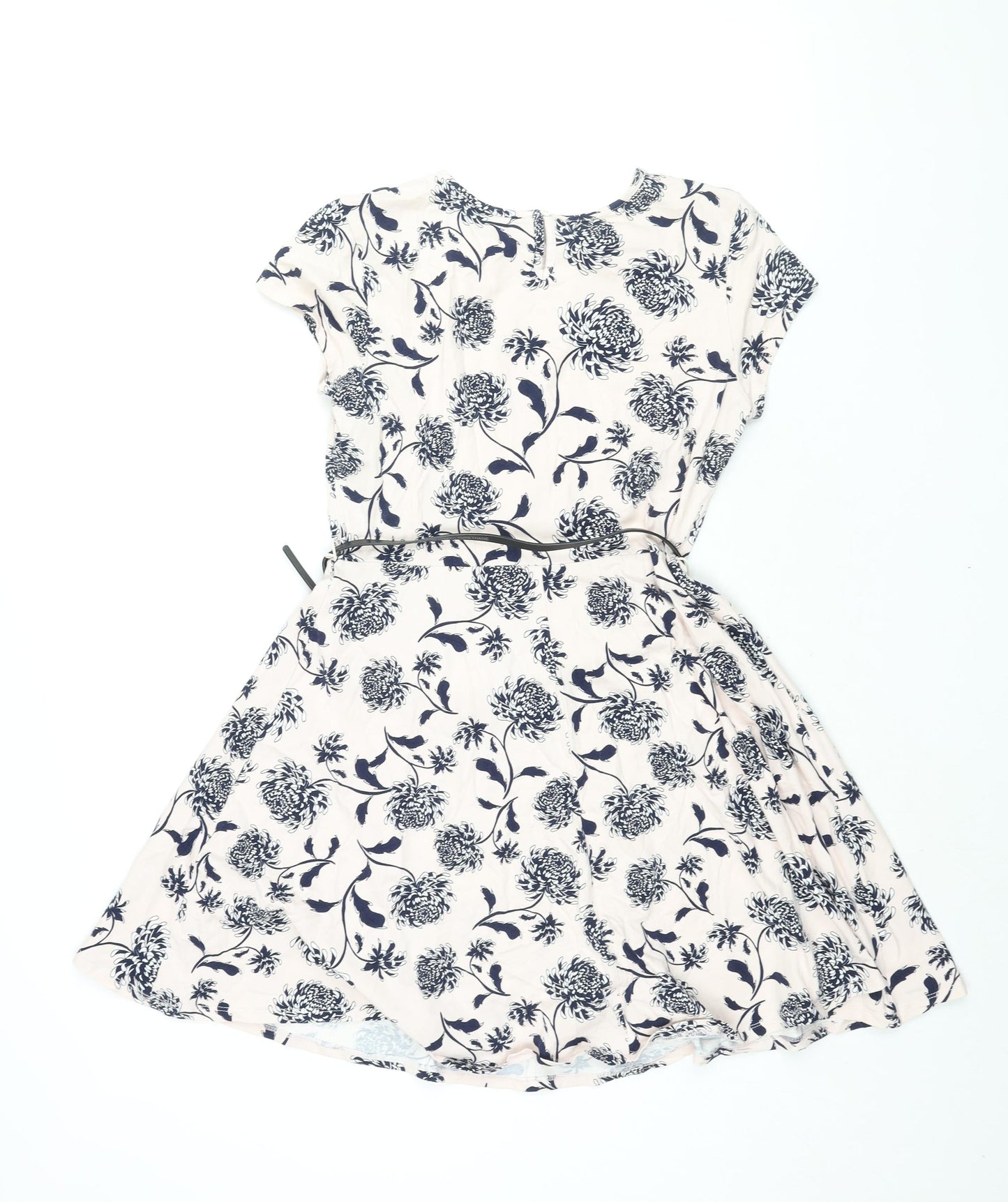 Dorothy Perkins Womens Pink Floral Cotton Fit & Flare Size 12 Round Neck Button - Belted