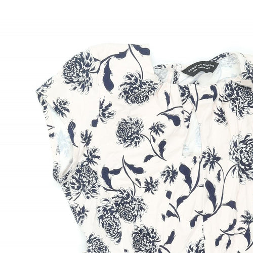 Dorothy Perkins Womens Pink Floral Cotton Fit & Flare Size 12 Round Neck Button - Belted