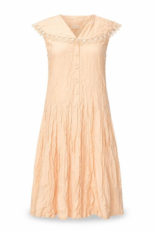 Front view of OPUS women’s pink polyester shift, size UK 12, collared button - lace trim