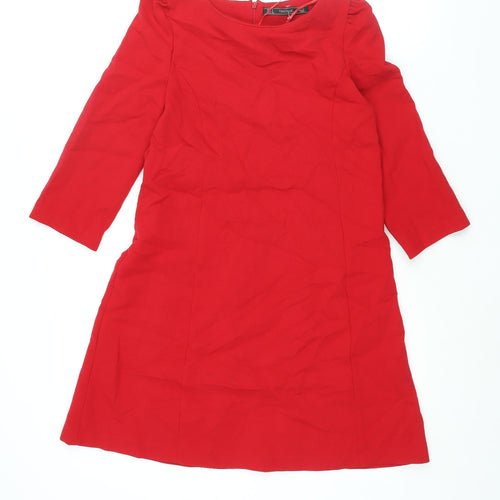 Zara Womens Red Polyester A-Line Size S Round Neck Zip