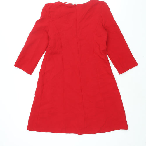 Zara Womens Red Polyester A-Line Size S Round Neck Zip