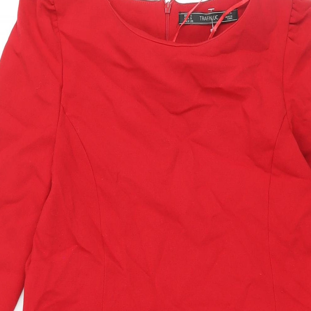 Zara Womens Red Polyester A-Line Size S Round Neck Zip