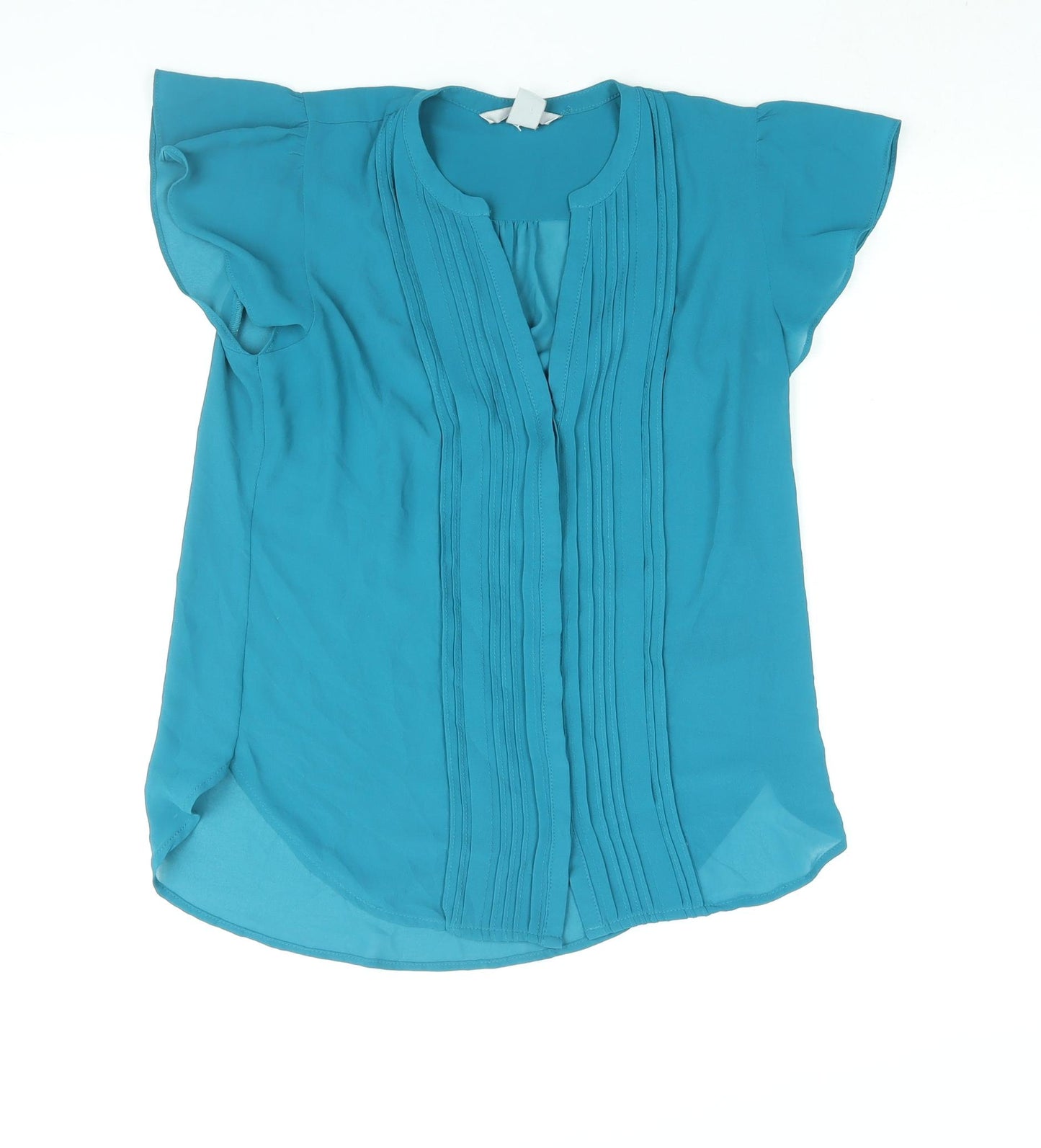 H&M Womens Blue Polyester Basic Button-Up Size 10 V-Neck