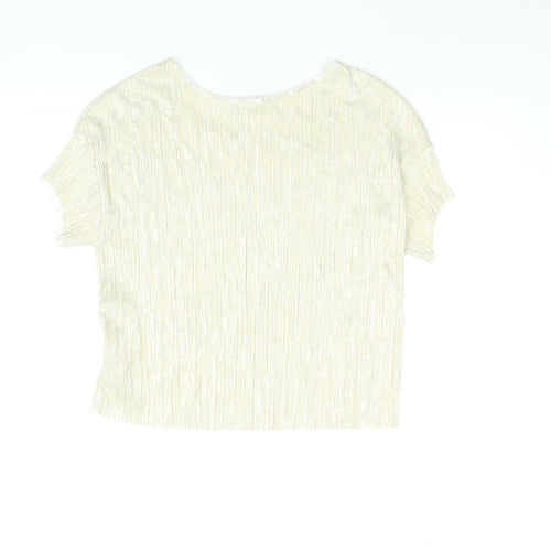 Mango Womens Gold Polyester Basic Blouse Size S Round Neck - Plisse