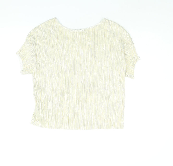Mango Womens Gold Polyester Basic Blouse Size S Round Neck - Plisse