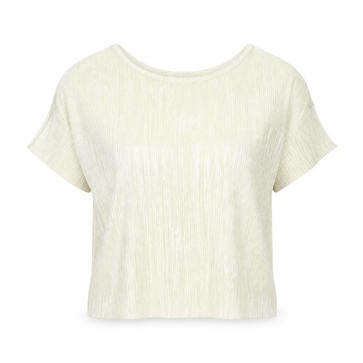 Mango Womens Gold Polyester Basic Blouse Size S Round Neck - Plisse