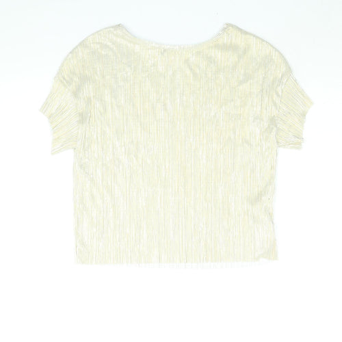Mango Womens Gold Polyester Basic Blouse Size S Round Neck - Plisse