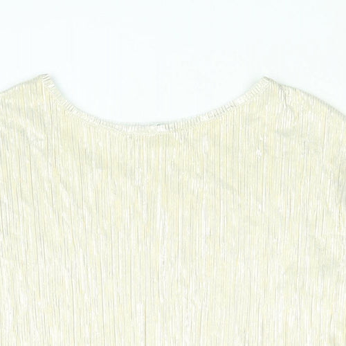Mango Womens Gold Polyester Basic Blouse Size S Round Neck - Plisse