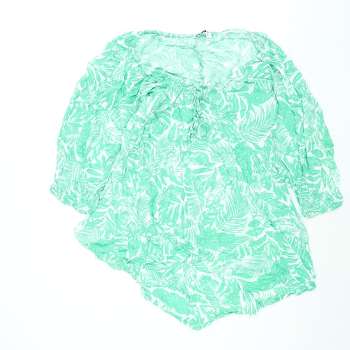 Yours Womens Green Geometric Viscose Basic Blouse Size 16 Scoop Neck