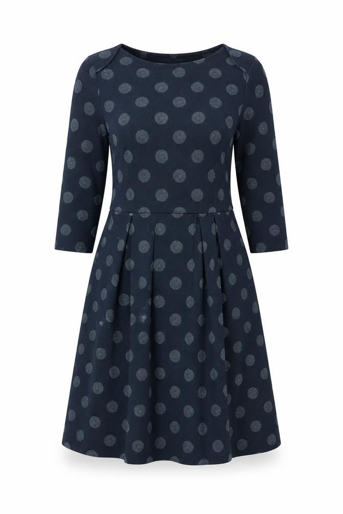 Front view of Next women’s blue polka dot polyester a-line, size UK 14, round neck pullover