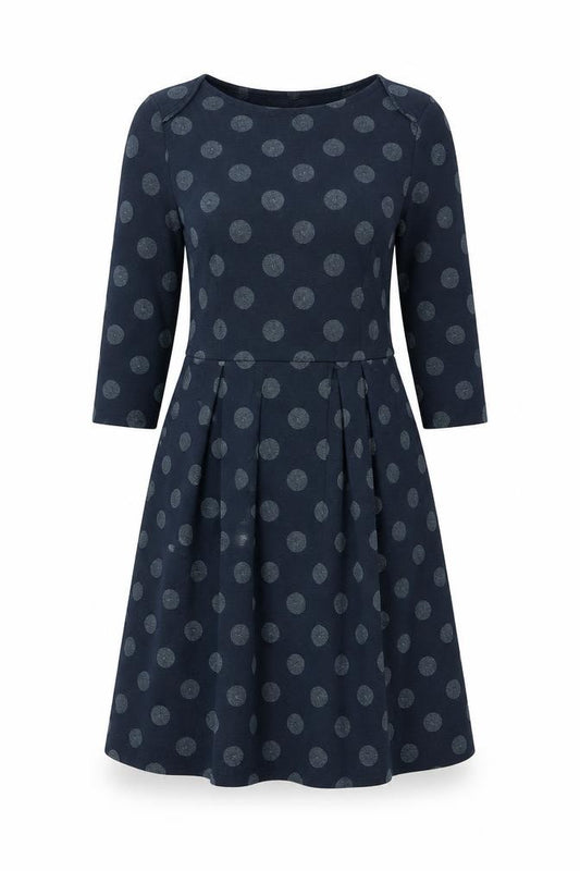 Front view of Next women’s blue polka dot polyester a-line, size UK 14, round neck pullover