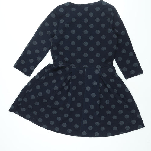 NEXT Womens Blue Polka Dot Polyester A-Line Size 14 Round Neck Pullover