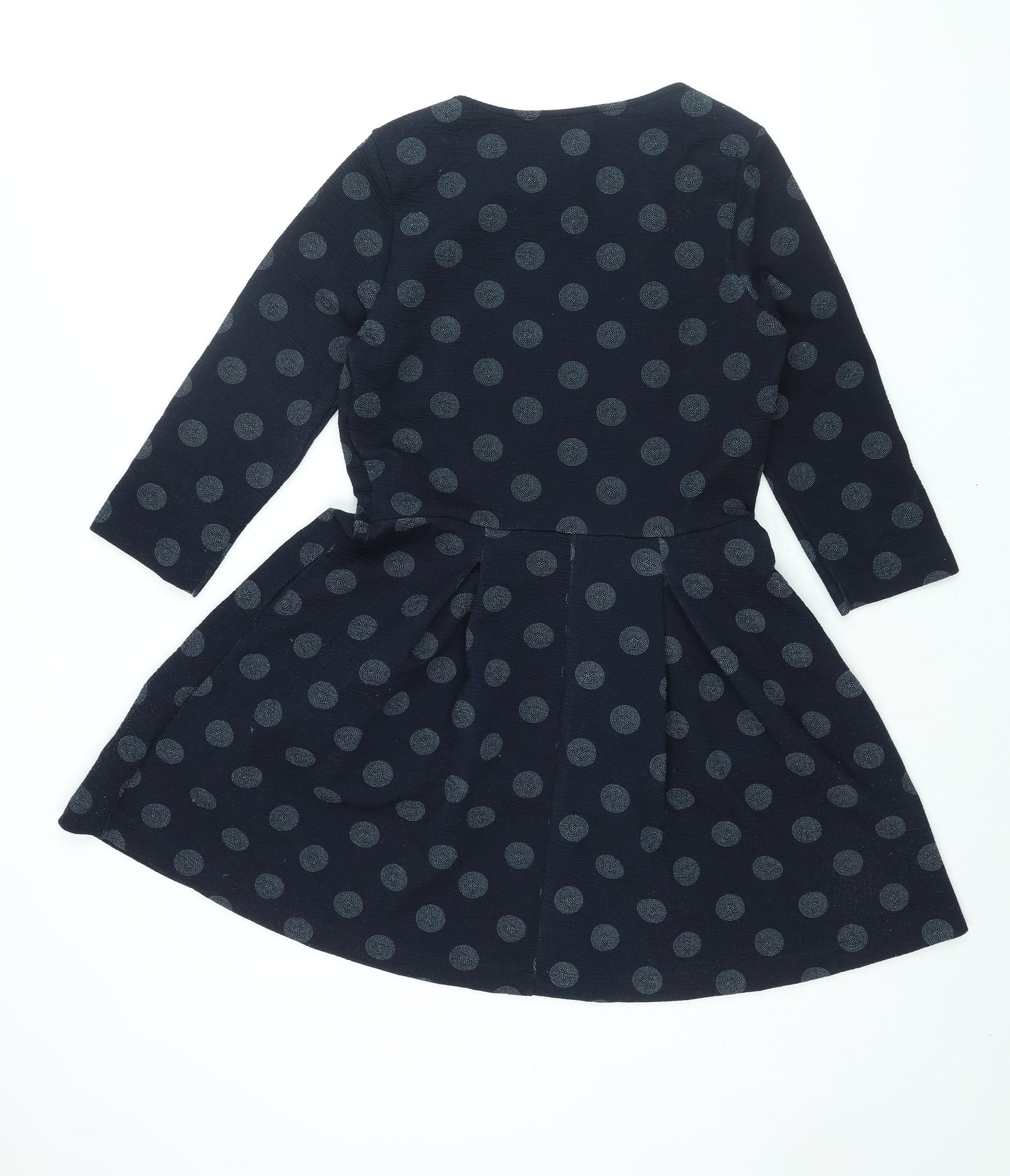NEXT Womens Blue Polka Dot Polyester A-Line Size 14 Round Neck Pullover