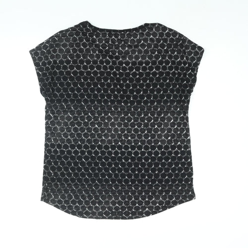 Marks and Spencer Womens Black Geometric Polyester Basic T-Shirt Size 12 Round Neck Pullover