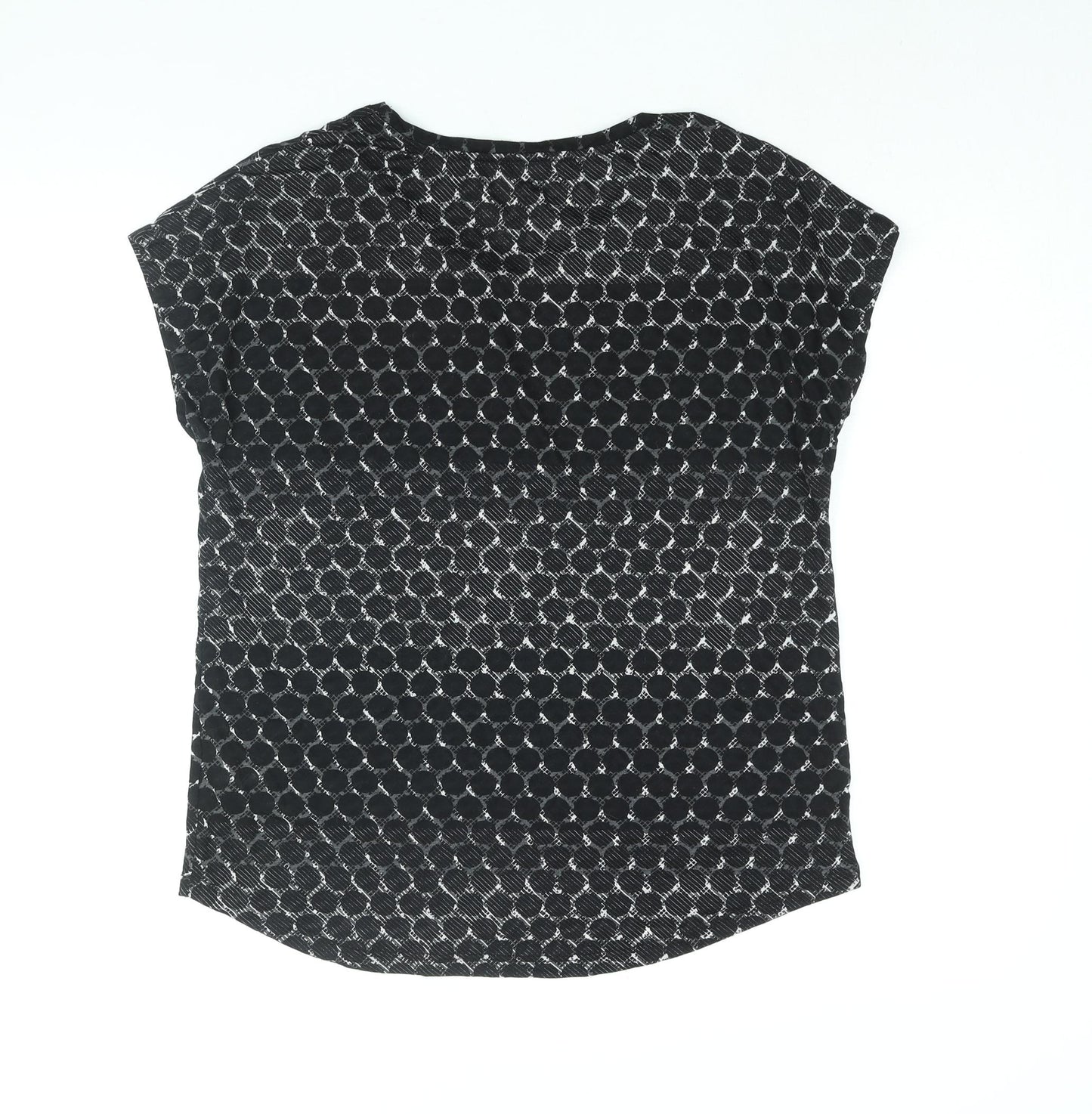 Marks and Spencer Womens Black Geometric Polyester Basic T-Shirt Size 12 Round Neck Pullover