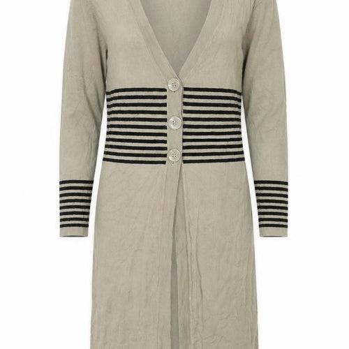 bonprix Womens Brown V-Neck Viscose Cardigan Jumper Size 8 - Size 8-10 Stripe Detail