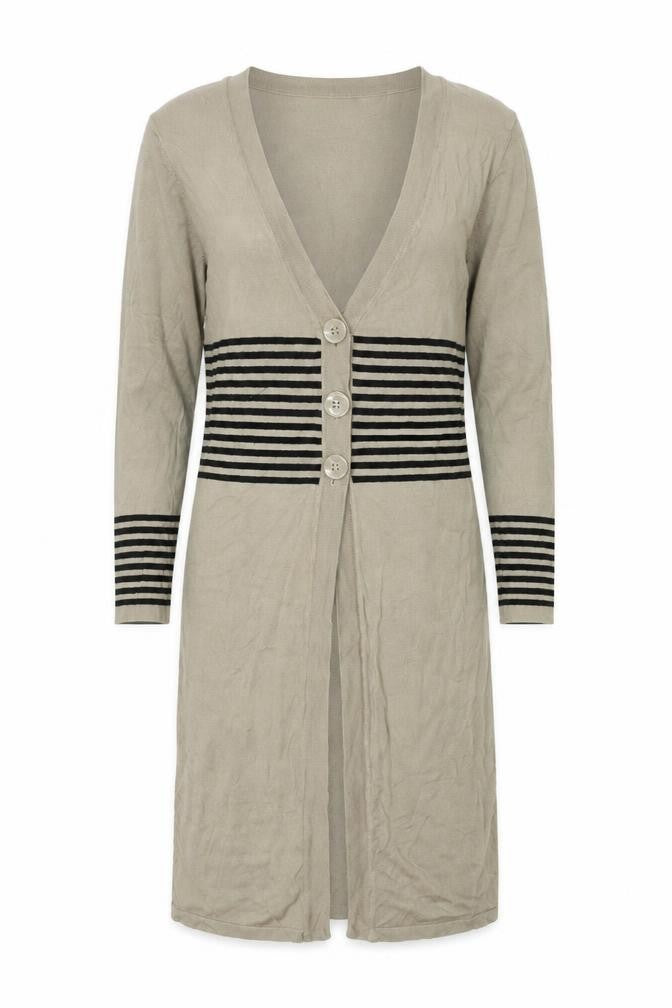 bonprix Womens Brown V-Neck Viscose Cardigan Jumper Size 8 - Size 8-10 Stripe Detail