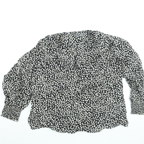 Principles Womens Black Geometric Cotton Basic Blouse Size 10 V-Neck
