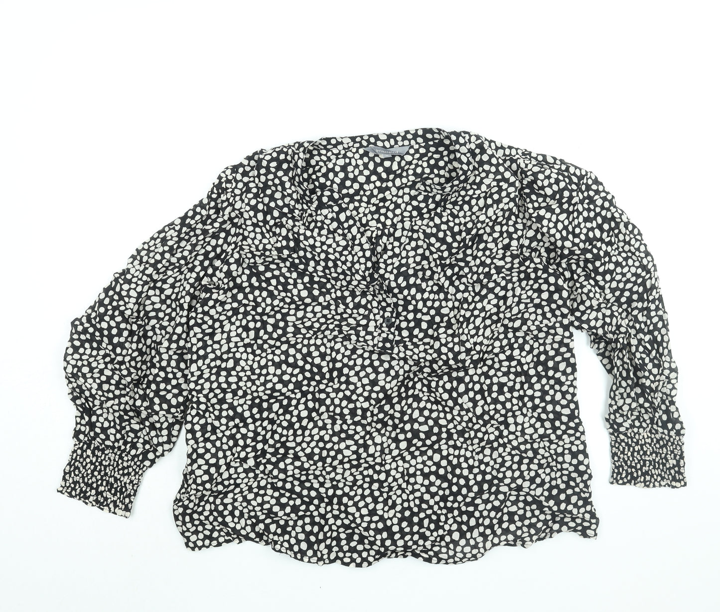 Principles Womens Black Geometric Cotton Basic Blouse Size 10 V-Neck