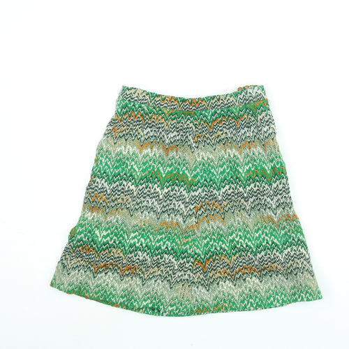 Country Casuals Womens Green Geometric Acrylic A-Line Skirt Size 12 Zip