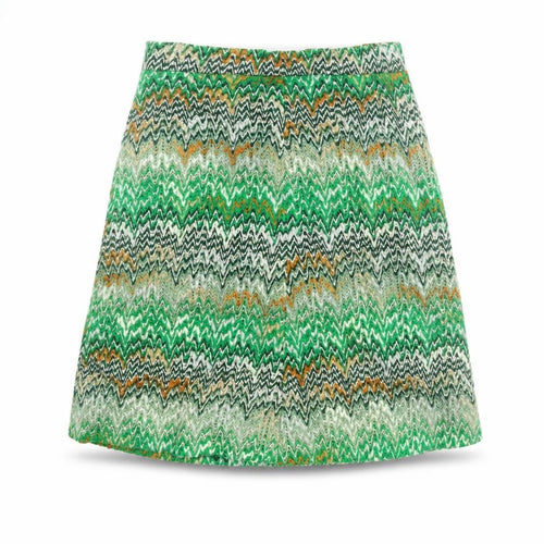 Country Casuals Womens Green Geometric Acrylic A-Line Skirt Size 12 Zip