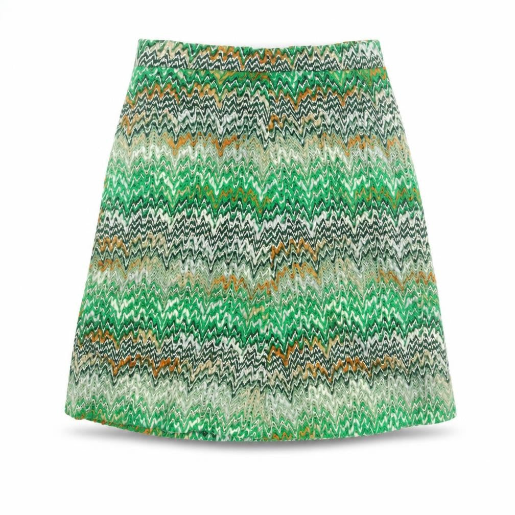 Country Casuals Womens Green Geometric Acrylic A-Line Skirt Size 12 Zip