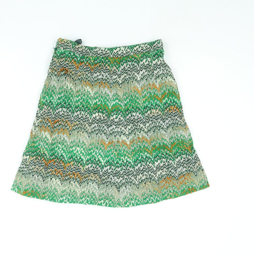 Country Casuals Womens Green Geometric Acrylic A-Line Skirt Size 12 Zip