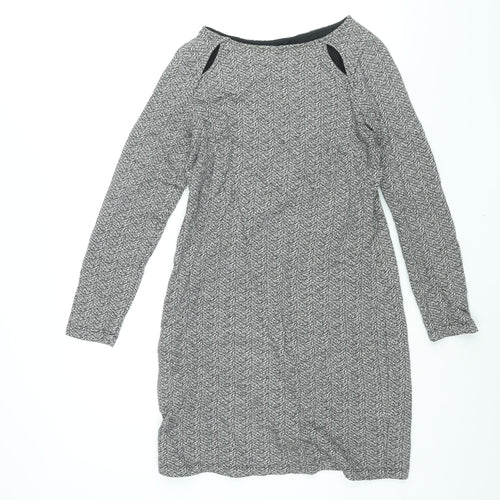 Marks and Spencer Womens Grey Geometric Cotton Mini Size 12 Boat Neck Pullover