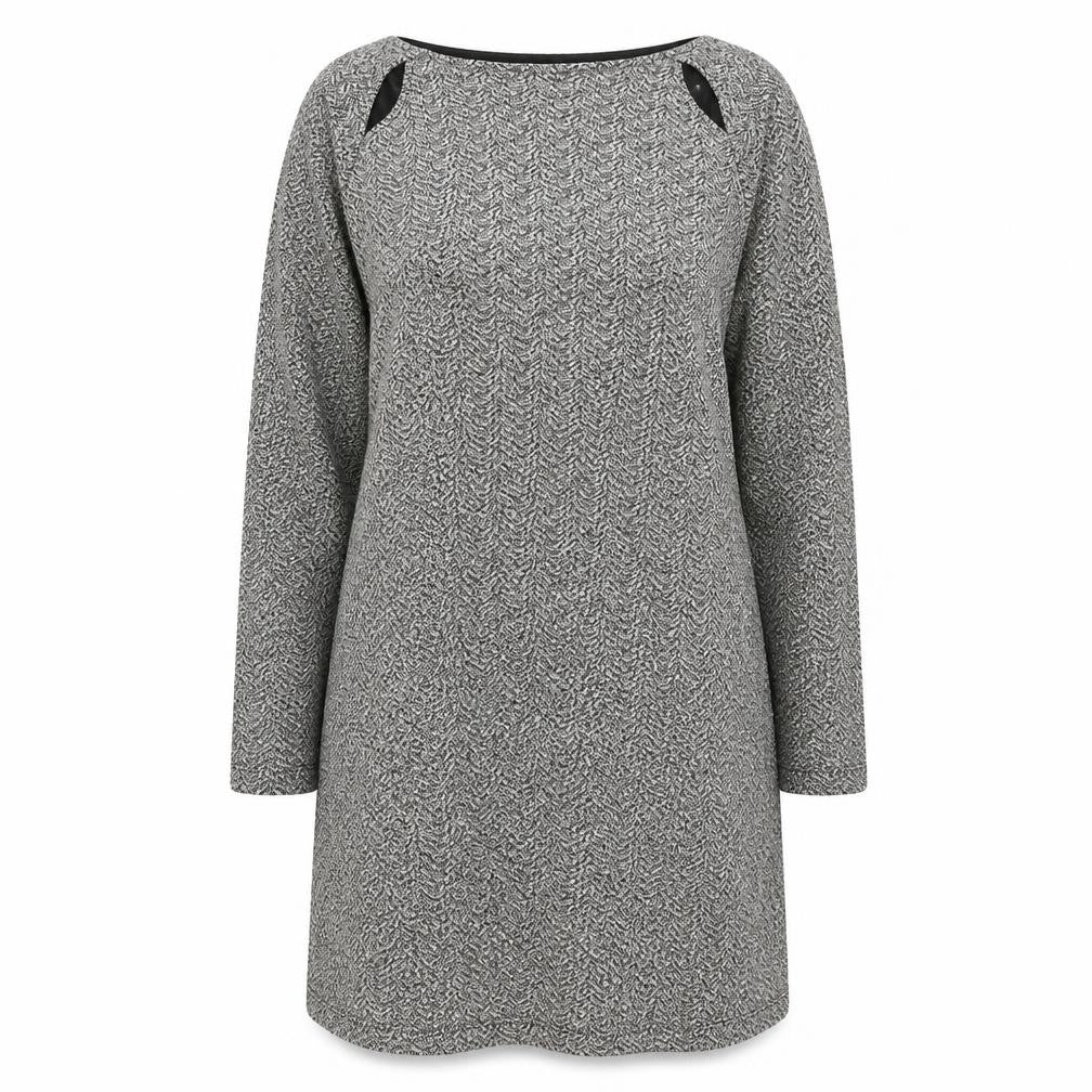 Front view of Marks & Spencer women’s grey geometric cotton mini, size UK 12, boat neck pullover