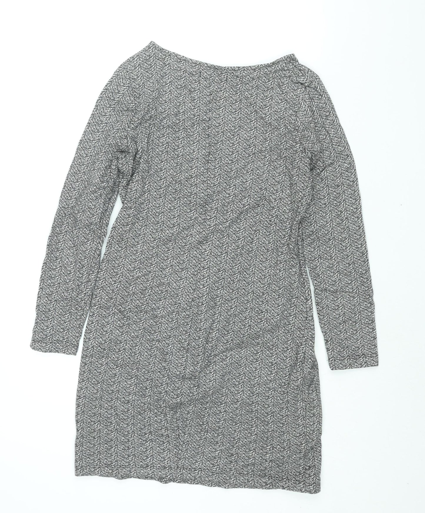Marks and Spencer Womens Grey Geometric Cotton Mini Size 12 Boat Neck Pullover