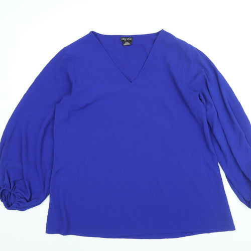 City Chic Womens Blue Polyester Tunic Blouse Size 14 V-Neck