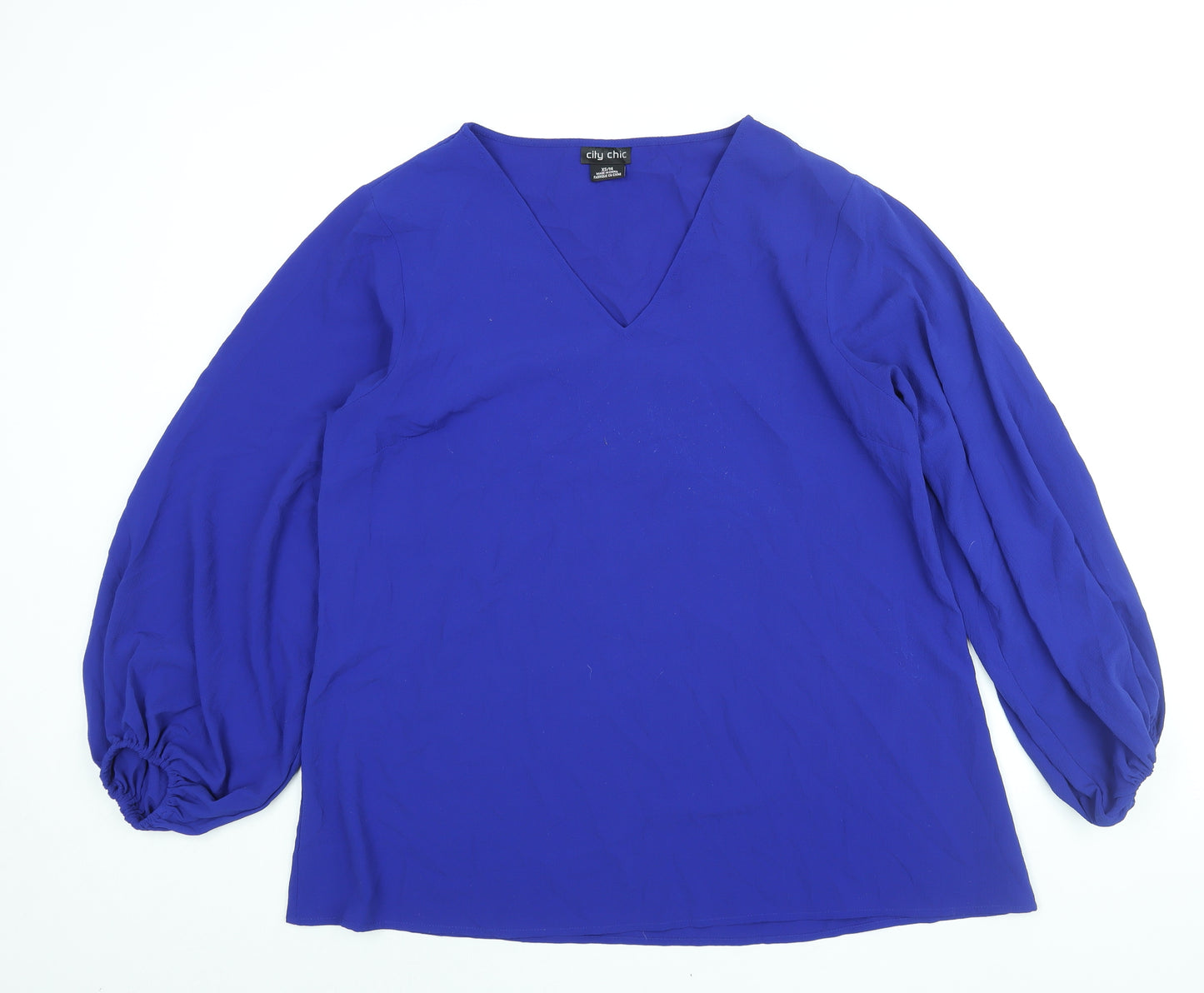 City Chic Womens Blue Polyester Tunic Blouse Size 14 V-Neck