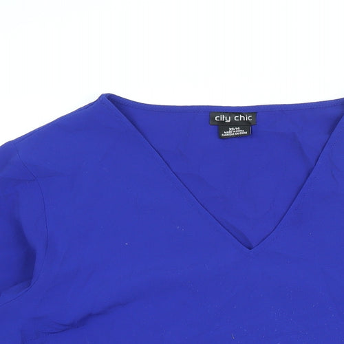 City Chic Womens Blue Polyester Tunic Blouse Size 14 V-Neck