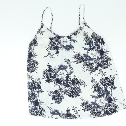 NEXT Womens White Floral Polyester Camisole Blouse Size 6 Scoop Neck