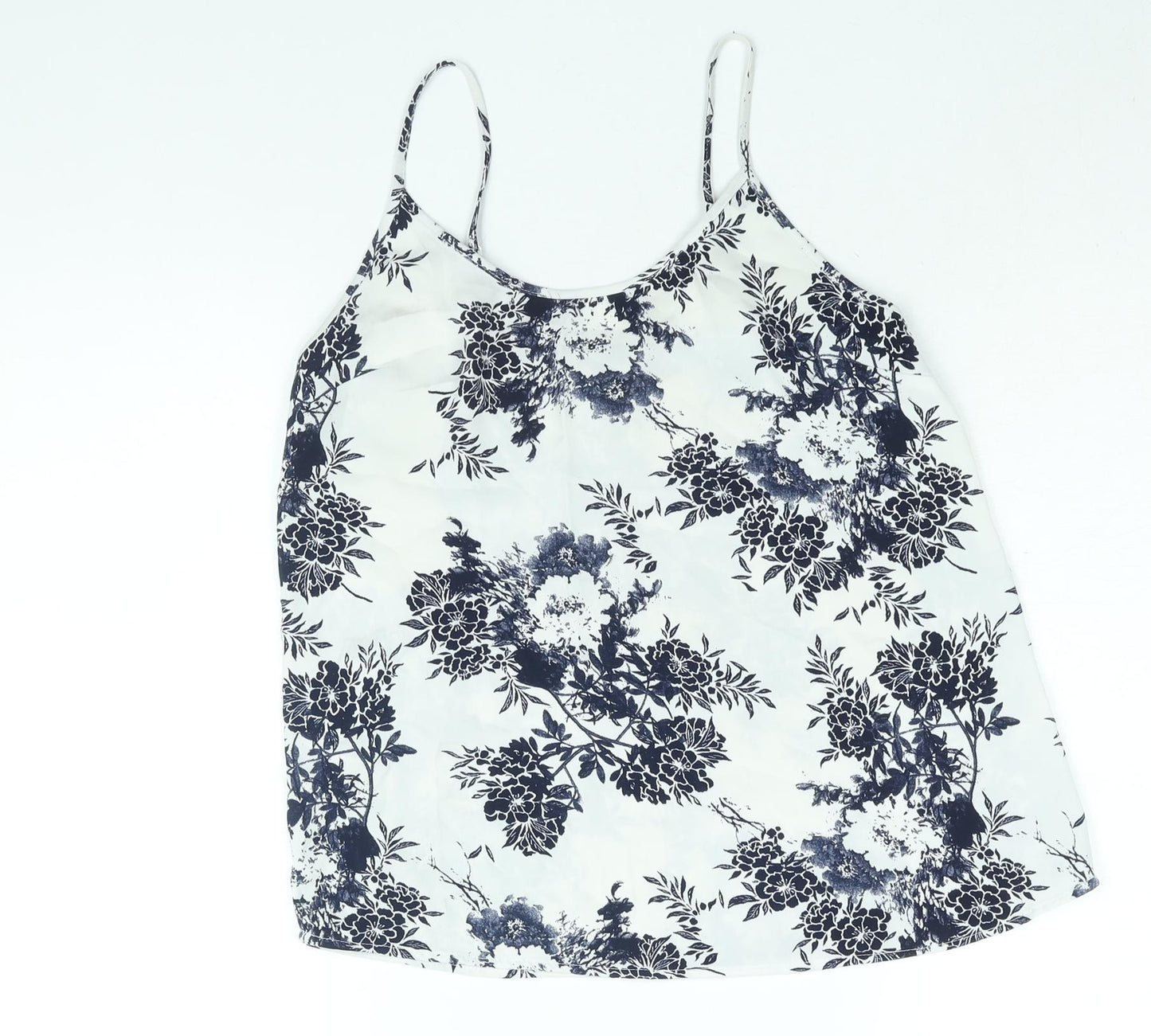 NEXT Womens White Floral Polyester Camisole Blouse Size 6 Scoop Neck