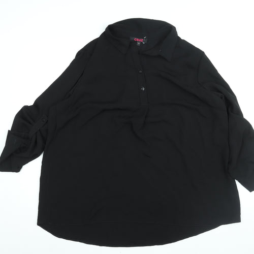 Cruz Womens Black Polyester Basic Blouse Size 22 Collared