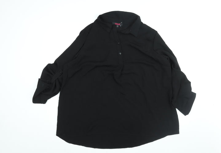 Cruz Womens Black Polyester Basic Blouse Size 22 Collared