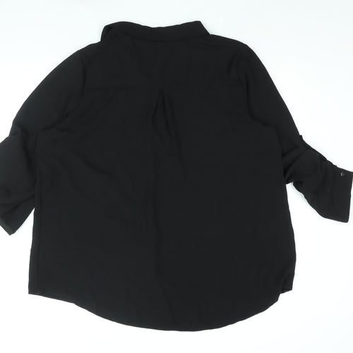 Cruz Womens Black Polyester Basic Blouse Size 22 Collared