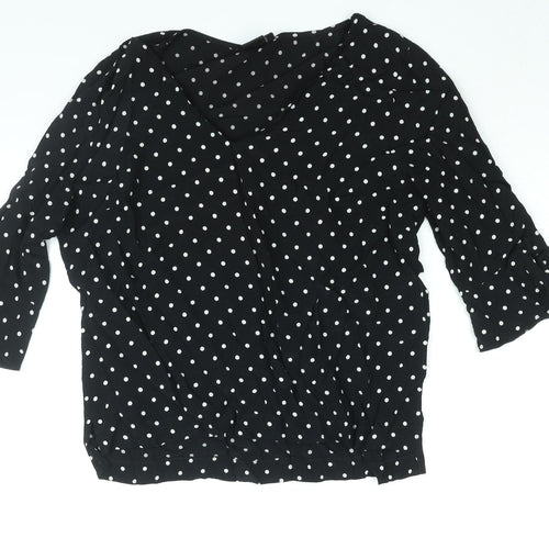 Editor's Cut Womens Black Polka Dot Viscose Basic Blouse Size 12 V-Neck