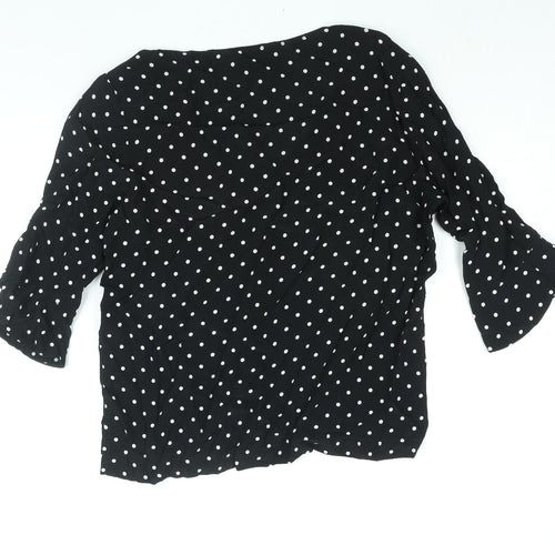 Editor's Cut Womens Black Polka Dot Viscose Basic Blouse Size 12 V-Neck