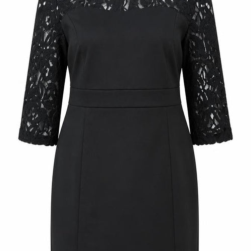 Epilogue Womens Black Cotton Shift Size 14 Round Neck Button - Lace Detail