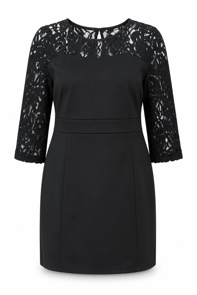 Epilogue Womens Black Cotton Shift Size 14 Round Neck Button - Lace Detail