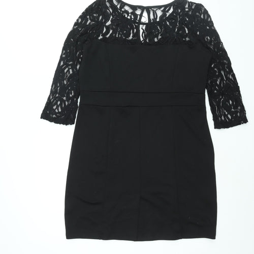 Epilogue Womens Black Cotton Shift Size 14 Round Neck Button - Lace Detail