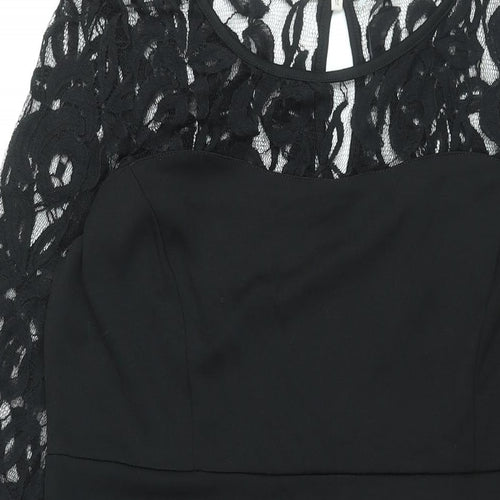 Epilogue Womens Black Cotton Shift Size 14 Round Neck Button - Lace Detail