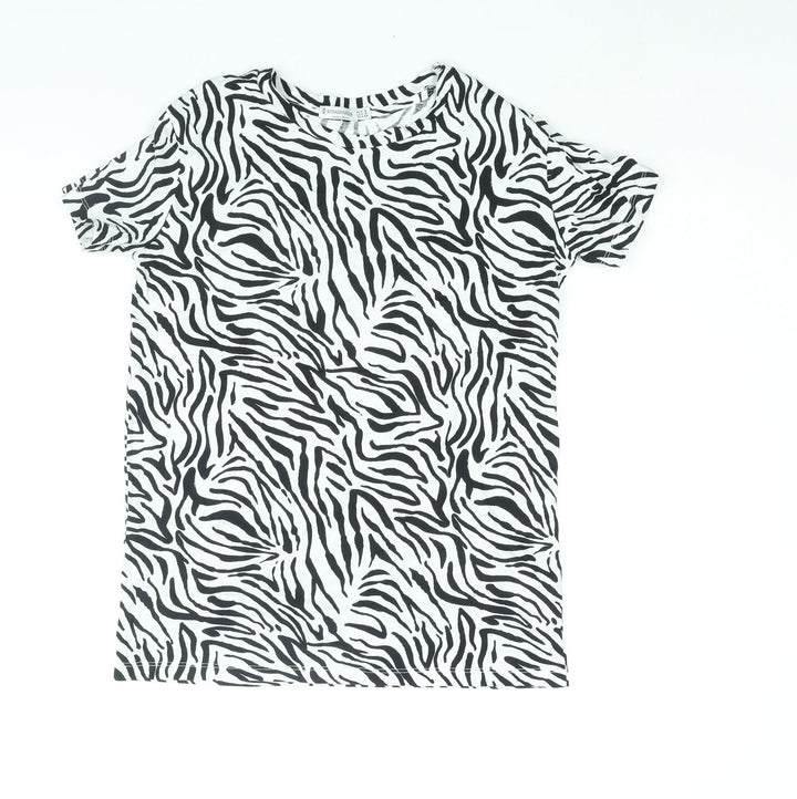 Stradivarius Womens White Animal Print Cotton Basic T-Shirt Size S Round Neck - Tiger Print