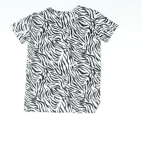 Stradivarius Womens White Animal Print Cotton Basic T-Shirt Size S Round Neck - Tiger Print