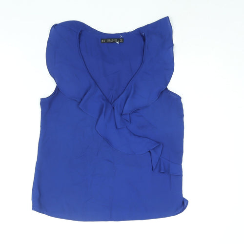 Zara Womens Blue Polyester Camisole Blouse Size S V-Neck - Frill