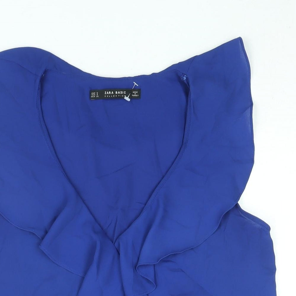Zara Womens Blue Polyester Camisole Blouse Size S V-Neck - Frill
