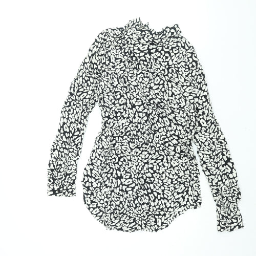 Marks and Spencer Womens Black Animal Print Viscose Basic Button-Up Size 8 Collared - Leopard Print